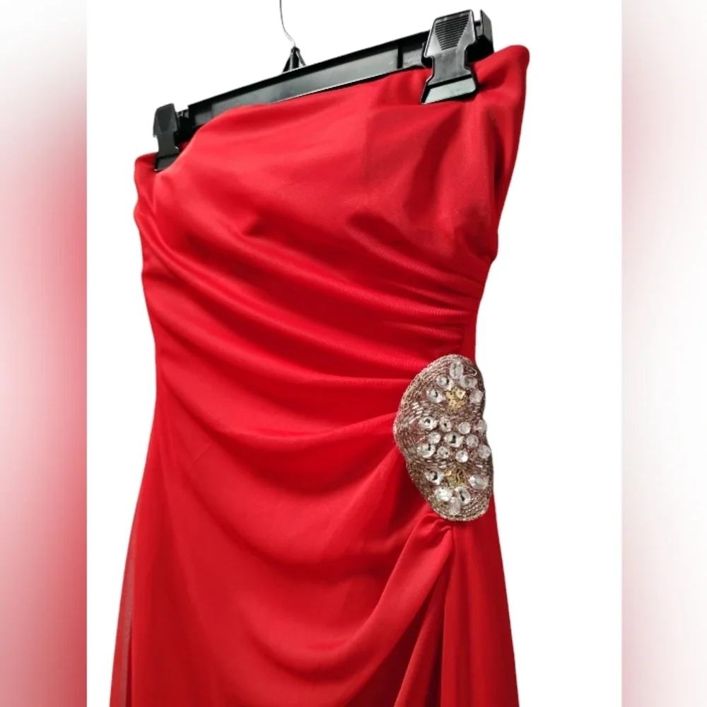 Ruby Rox Red Strapless Asymmetrical Gown with Rhinestone Accent – Women’s M - Picture 2 of 10